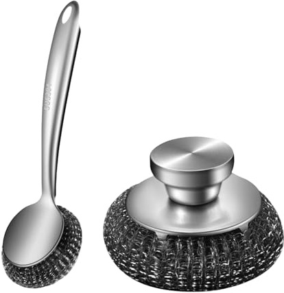 Limpiador de platos de metal con mango ergonómico, juego de cepillos de metal para hornos y herramienta de limpieza de estantes, limpiador reemplazable