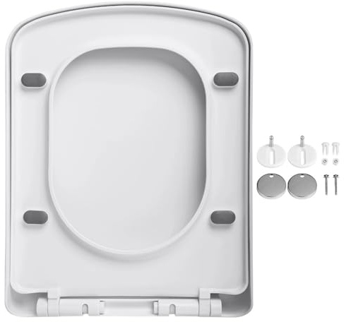 Asiento de inodoro cuadrado con cierre suave y liberación rápida un solo botón for una fácil instalación orificios fijación superiores bisagra ajustable Para Baños Modernos