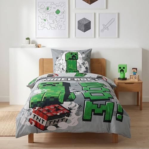 Minecraft Bettwäsche 135x200 + 80x80 cm – weiche Microfaser, Reißverschluss, Öko Tex – Motiv für Kinder & Gamer-Fans, atmungsaktiv & pflegeleicht (Minecraft_Boom)