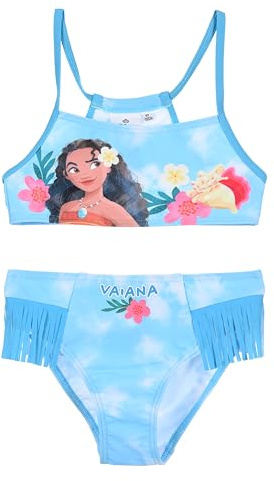 Disney Vaiana Bikini de 2 piezas para niñas, traje de baño con personaje de Oceanía, flecos decorativos, turquesa, 3 años