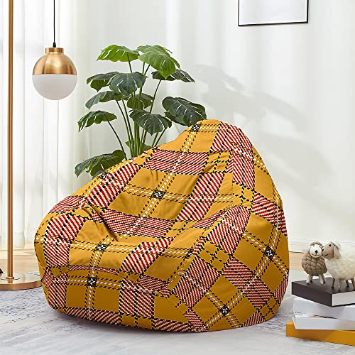 Hiseng Funda de puf, Sillón de Pera sin Relleno,Cuadros clásicos Sofa Puff Gaming Salon Funda Sin Relleno para Niños y Adultos, Bean Bag con Asa para Salón, Dormitorio (Orange,90x110cm)