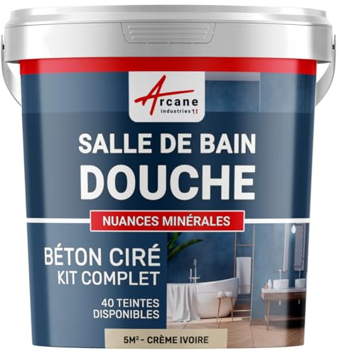 béton ciré salle de bain, douche italienne, pièce d'eau, kit beton cire, salle de bains, douche italienne - 5 m² (en 2 couches) Crème Ivoire - ARCANE INDUSTRIES