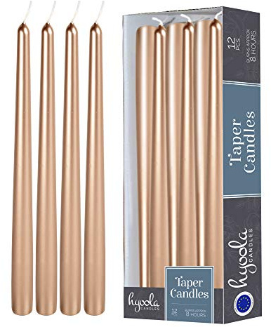 Hyoola 12 Pack Tall Metallic Taper Candles - 10 Inch Copper Metallic, Dripless, Unscented Dinner Candle - Paraffin Wax with Cotton Wicks