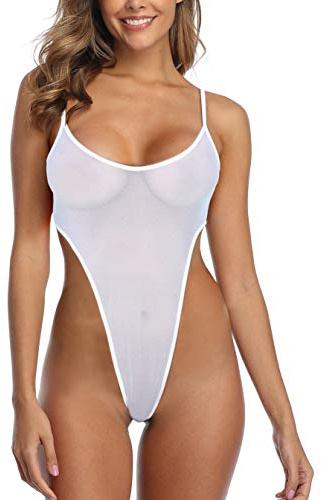 SHERRYLO Trajes De Una Pieza See Through One Piece Swimsuit High Cut Monokini Mesh Transparent Traje De Baño De Mujer