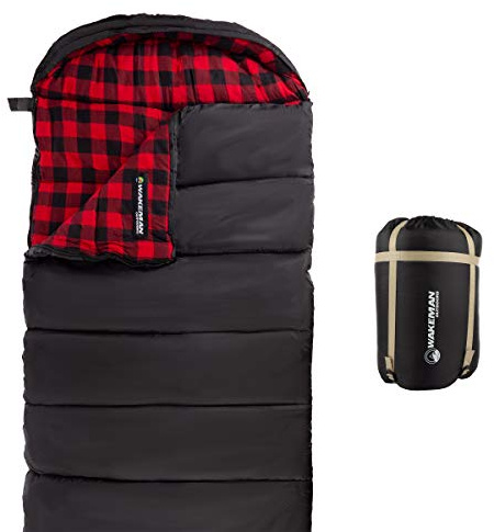 XL Sleeping Bag - 32F Comfort Rated 3-Season Envelope-Style Sleep Bag with Hood for Backpacking, Hiking, and Camping by Wakeman (Black and Red)