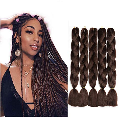 Showjarlly Meches Treccia Capelli,24Riaggiunta Meches Treccia Capelli,5 Pacchetti Meches Per Trecce Africana, Estensione dei capelli in fibra sintetica per uncinetto Twist (cioccolato