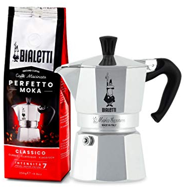 Bialetti 0001162 Cafetière Italienne, Aluminium, Argent, 3 Tasses + Perfetto Moka Café Moulu Classico (Classic) Torréfaction Media 250 gr