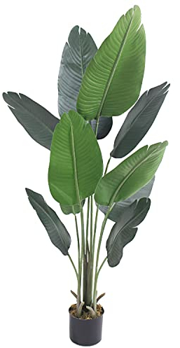 Decovego Bananenbaum Bananenstaude Kunstpflanze Künstliche Pflanze 130 cm Kunstblume Kunstbaum Innendekoration Kunst Pflanze wie echt im Topf