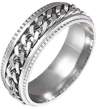 GILIEYER Bague de Spinner en Acier Inoxydable, 8MM Bague de Fidget pour les Hommes Noir/Bleu/Argenté Anneau de pouce à Maillons Cubains Entrelacés/Double Chaîne Taille 6-11 (Argent, 9)