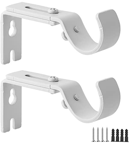 AddGrace Adjustable Curtain Rod Bracket Fits up to 1 inch Curtain Rod Sturdy Premium Brackets for Wall Set of 2 White