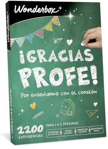 WONDERBOX - Caja Regalo - Gracias profe - 1 Experiencia a Elegir : Estancia, Gastronomía, Actividad de Bienestar o de Aventura - 2200 experiencias Profesores | 1 actividad a elegir - Más de 2200 experiencias - Estancia, cena, bienestar exclusivo o aventura