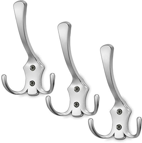 Mavö 3 x Dreierhaken, silberne Haken für Garderobe, Kleiderhaken zum Schrauben, Elton.L chrom matt