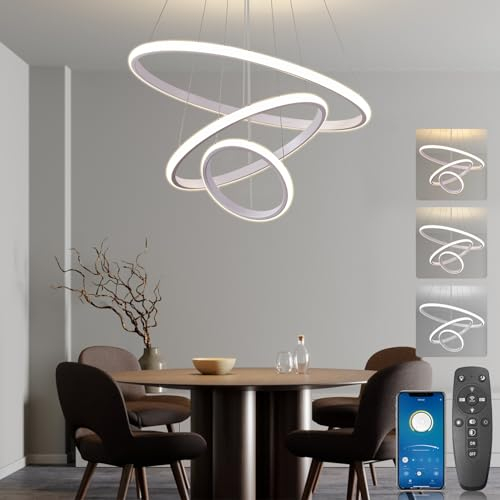 BRIMETI Lampadario a Sospensione per tavolo da pranzo a LED Lampada a Sospensione Nordico Moderno a LED da Soffitto Dimmerabile 3 Luci 45W, per Soggiorno Sala da Cucina Stanza degli Ospiti (Bianco)