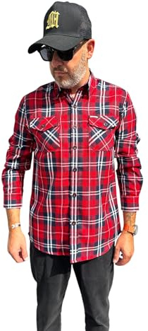 Chemise Flanelle Homme [Modèle 2024 Stock limité] - Manches Longues - A Carreaux - Rouge et Blanche - Springfield - XXL
