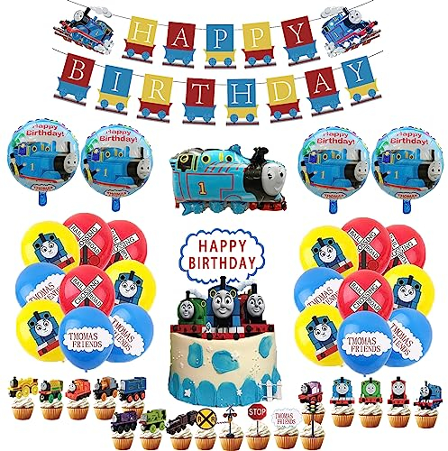 Thomas Lokomotive Geburtstag Deko - Kindergeburtstag Banner, Luftballons und Torten Deko für Train-Thema