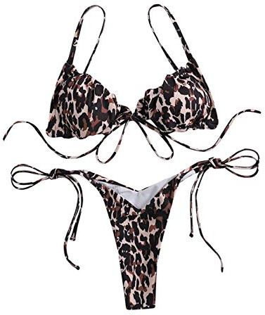 MJGkhiy Bikini femme plage sexy tanga mer maillot de bain bandeau string maillot de bain rond bas bikini deux pièces brésilien Beachwear Halter Push Up Beachwear, marron, M