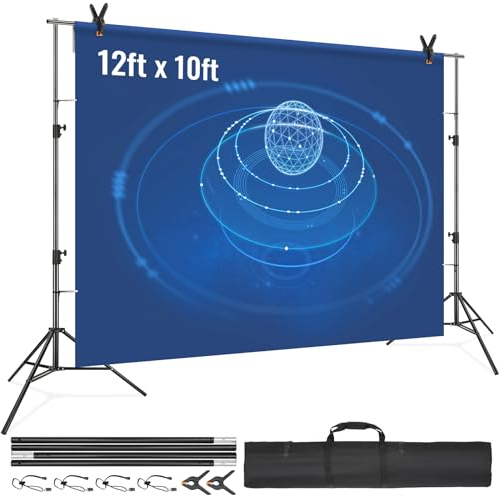 VEVOR 11.5 x 9.6 ft Heavy Duty Backdrop Stand, Height Adjustable Photography Backdrop Stand, Background Support System with 6 Clamps and A Carry Bag, for Party, Wedding, Display, Photo
