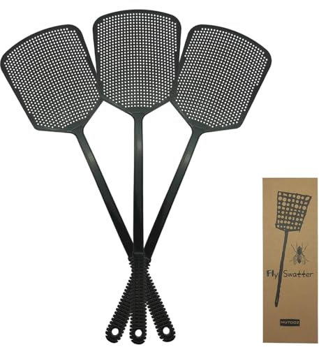 MUTOOZ Fly Swatter Multi-pacl Manual, Flexible & Heavy Duty Fly Swatters Thick Handle, Black 3 Pack