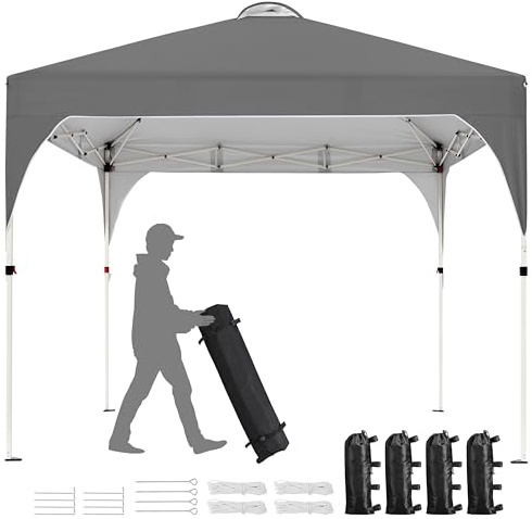 Yaheetech Fällbar paviljong 3 x 3 m pop-up paviljong, justerbar höjd trädgårdspaviljong, vattentät och solskydd partytält, trädgårdstält med rullbärväska för utomhus marknad, trädgård, gård, mörkgrå