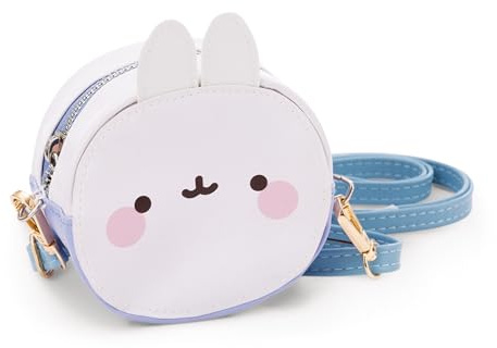 Täschchen MOLANG mit längenverstellbarem Tragegurt 10x10x6cm weiß - Umhängetasche in Weiß mit Molang-Gesicht und Ohren, Mini-Tasche mit Reisverschluß
