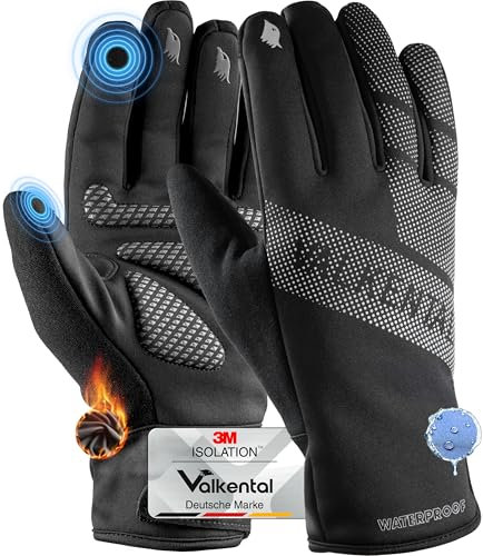 Valkental® wasserdichte Fahrradhandschuhe mit 3M Isolation | Gepolstert & Griffig | Winterhandschuhe & Übergangshandschuhe [Herren & Damen] mit Touchscreen Funktion - GloRider