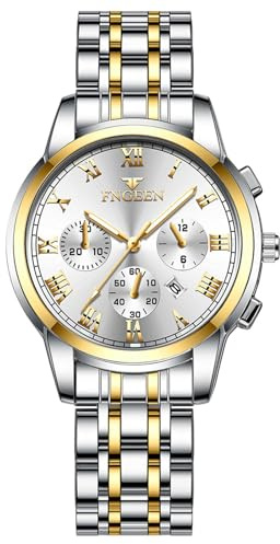 OIDEA Quarzuhr für Herren und Damen: Analoge Uhr, großes Kreis, Kalender, leuchtende Zeiger mit Edelstahlband, Geschenk zum Valentinstag, wasserdicht bis 30 m, Frau-Weißgold