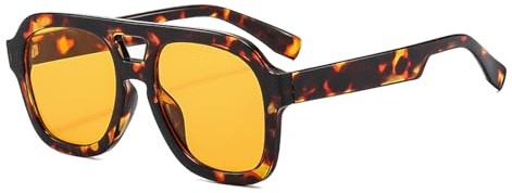 Long Keeper Gafas de Sol Piloto para Hombre Mujer Gafas de Sol Cuadradas Vintage Retro Marco Cuadrado Gafas de Piloto Vintage Protección UV400, 50MM (Montura Leopardo - Lente Naranja)