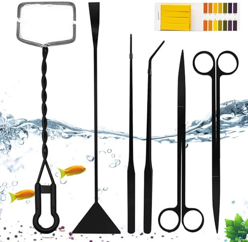 Aquarium Aquascaping Kit,6 Pièces Plante Aquatique Outils avec Bandelettes De Test,Outils D'Aquarium en Acier Inoxydable,Outil Aquarium en Acier Inoxydable pour Aquarium,Taille des Plantes Aquatiques