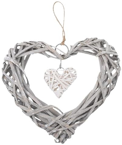 Couronne en osier en forme de cœur, couronne de mariage romantique, matériau en osier naturel, ornement à suspendre, 20 x 19 cm, pour chambre de mariage romantique