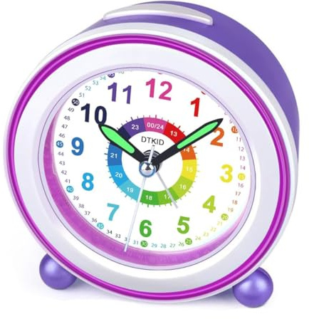 DTKID Analogue Kids Alarm Clock, Silent No Tick with Nightlight Snooze Battery Powered for Bedrooms