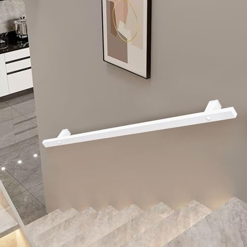 Lonmrrton Modern Staircase Handrail Banister White Metal Square Pipe Stair Railing for Indoor and Outdoor, 30cm-600cm Wall Balustrade Foot Rail Support Rod(2ft/60cm)
