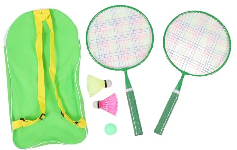 Set di racchette da badminton per bambini con borsa per il trasporto, kit da badminton per bambini, leggero, portatile, rete ad alta elasticità, impugnatura comoda per sport (Verde)