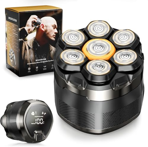 Veaprizper 7D Electric Head Shavers for Men - Cordless Waterproof Rotary Razor Head Shavers for Bald Head with LED Display, Wet/Dry Use - Ideal for Sensitive Skin, Travel & Gifts