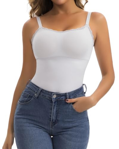 Joyshaper Women Lace Tank Tops Shapewear Tummy Control Vest Padded Camisole | Built In Bra Slimming Body Shaper Undershirts