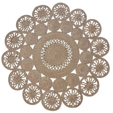 mavaux Marguerite- Stilvoller Teppich im Jute, ideal für Wohnzimmer, Esszimmer & Flur, pflegeleicht und wetterbeständig für Indoor & Outdoor, Boho Design,ca. Ø100cm Rund