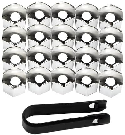 BBTUA 20 Pezzi Copridado Ruota per Peugeot 208 I 2015-2019, Copri Dado per Bullone Ruot Copri Bulloni Ruota Coperture Copricerchi con Estrattore,Silver-19mm