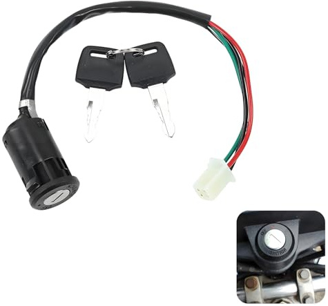 1 pieza Interruptor de llave de encendido de 4 cables para Motocicletas y Vehículos Todo Terreno, Compatible con Modelos de 50cc a 250cc como TaoTao, Sunl, Kazuma - Incluye 2 Llaves, DC 12V, 1.5A