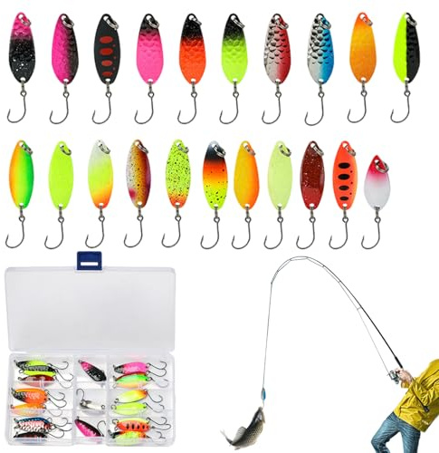 Generisch Spoon Blinker, Pack of 21 Throwing Baits with Fishing Hooks, Jigging Blinker for Jigging, for Saltwater and Freshwater on Rivers, Lakes, Ponds as well as at Night and Morning