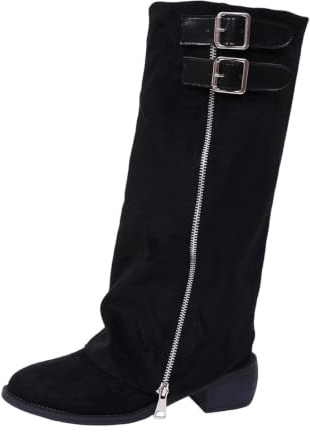 Celanisai Botas de mujer hasta la rodilla Fold Over Shark Boots Overknees Botas con tacón bloque Botas de entretiempo Dressy hasta la rodilla botas medievales zapatos retro medievales botas de mujer