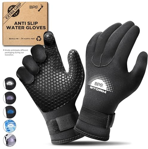 BPS 3mm Neoprene Scuba Gloves with Anti Slip Palm - Full Finger Gloves for Wetsuit, Spearfishing, Paddleboarding, and Other Water Activities - for Kids and Adults (Black/White, X-Small)