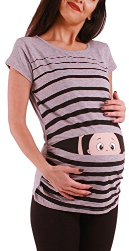 M.M.C. Mammaskjorta kortärmad dam med Guck-Guck-motiv – mammamode T-shirt för graviditeten, rynkfri från 95 % bomull, S till XL, GRÅ, S