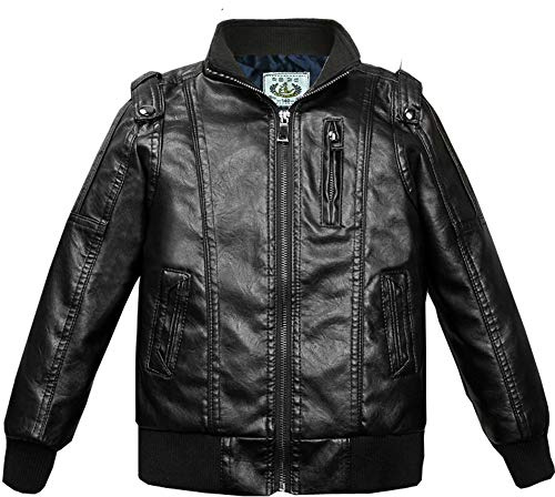 LSHEL Mode Veste en Simili Cuir Blouson Zipper Manteau Motard Enfants Garçons Veste en Cuir PU 2-12 Ans Enfants Garçons