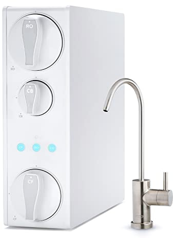 iSpring RO500 Sistema De Filtración De Agua Por Ósmosis Inversa Sin Tanque, Flujo Rápido De 500 GPD, Grifo Inteligente Con Monitoreo De TDS