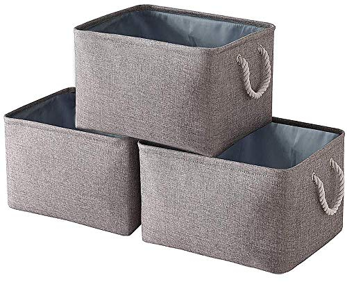 Yawinhe 3 Stück Aufbewahrungsbox, Aufbewahrungskorb mit Griff, Stoffwürfel Regalkörbe, Würfel körbe für regal, für Schrank,Regal, Kleidung, 34x22x17cm,Grau, SNK004GM