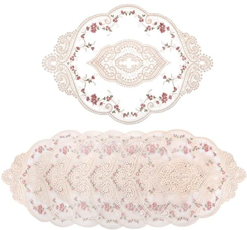 AVLA 6 Pack Retro Lace Placemats, French Flower Crochet Doilies, Handmade Farmhouse Embroidered Dinning Table Place Mats, Beige Vintage Crochet Lunchmat Doilies for Home Kitchen Wedding Decoration