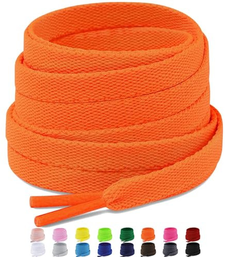 Puzeam 2 Pares Cordones Planos,16 Colores, 8mm Anchos Cordones de Zapatos de para Zapatillas Deportivo,cordón Reemplazo Planos - Orange 140