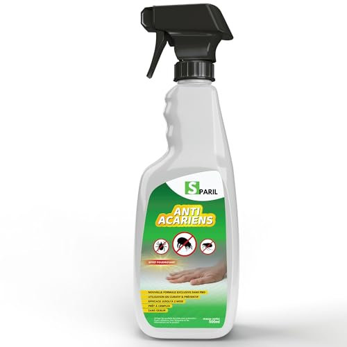 Spray Anti acarien, Puce, Tique, Anthrene et Allergène 500 Ml. Produit Insecticide Puissant. Protège Literie, Oreiller, Matelas, Couette Contre Les Acariens Parasites De Façon Efficace et Durable.