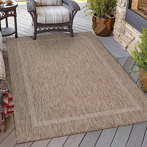Homebyhome Utomhusmatta 200x290 cm Brun Kantdesign Flatvävd Väderbeständig Tvättbar för Vardagsrum Matsal Terrass
