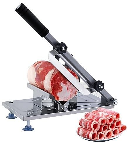 Electric Slicers, Frozen Meat Slicer Manual Stainless Steel Adjustable Non-Slip Base Anti-Rust Washable Foam Handle Detachable Cutter Slicing Machine for BBQ Cooking