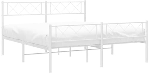 vidaXL Sängram med huvudgavel och fotgavel vit metall 120x200 cm, säng, metallsäng, metall sängram, sängar, metallsängar, metall sängramar, gästsäng